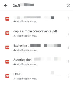 Vista de documentos en formato PDF subidos a Google Drive