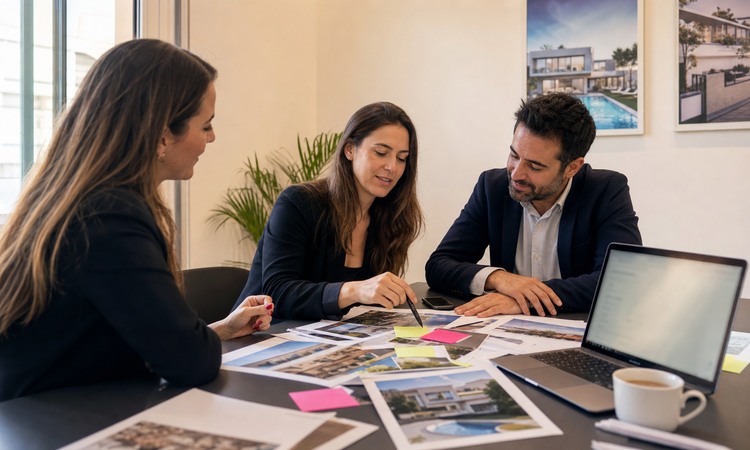 equipo inmobiliario preparando preguntas frecuentes para compradores