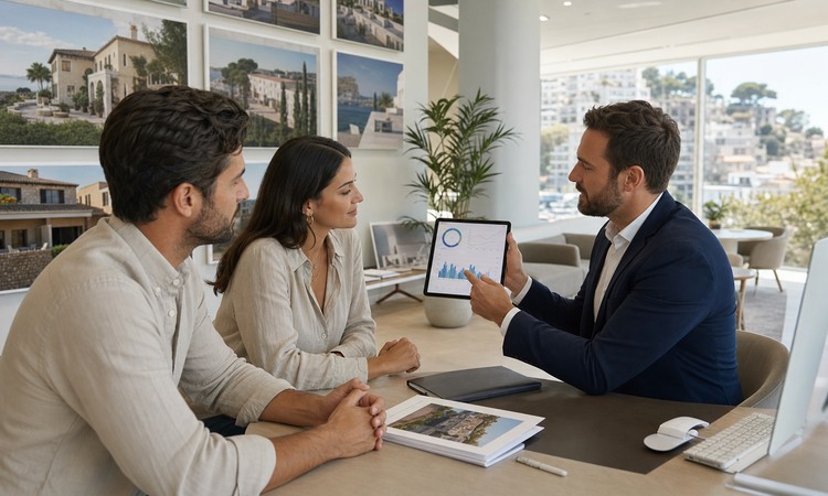 oficina inmobiliaria moderna con datos de visibilidad local