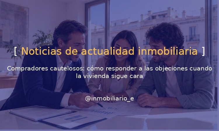 Asesor inmobiliario revisando datos de mercado con compradores cautelosos