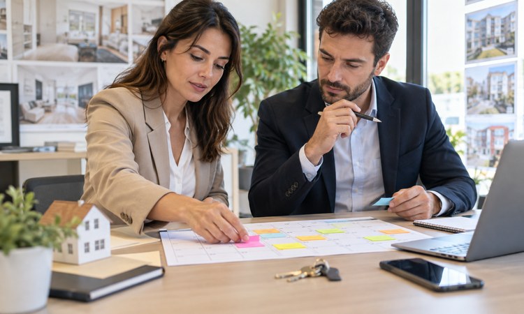 Equipo inmobiliario organizando demanda de alquiler y seguimientos Equipo inmobiliario organizando demanda de alquiler y seguimientos
